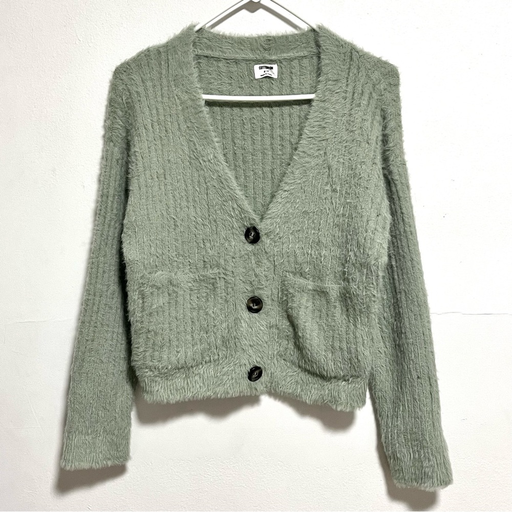 Cotton On Fuzzy Cardigan in “Sage Green”